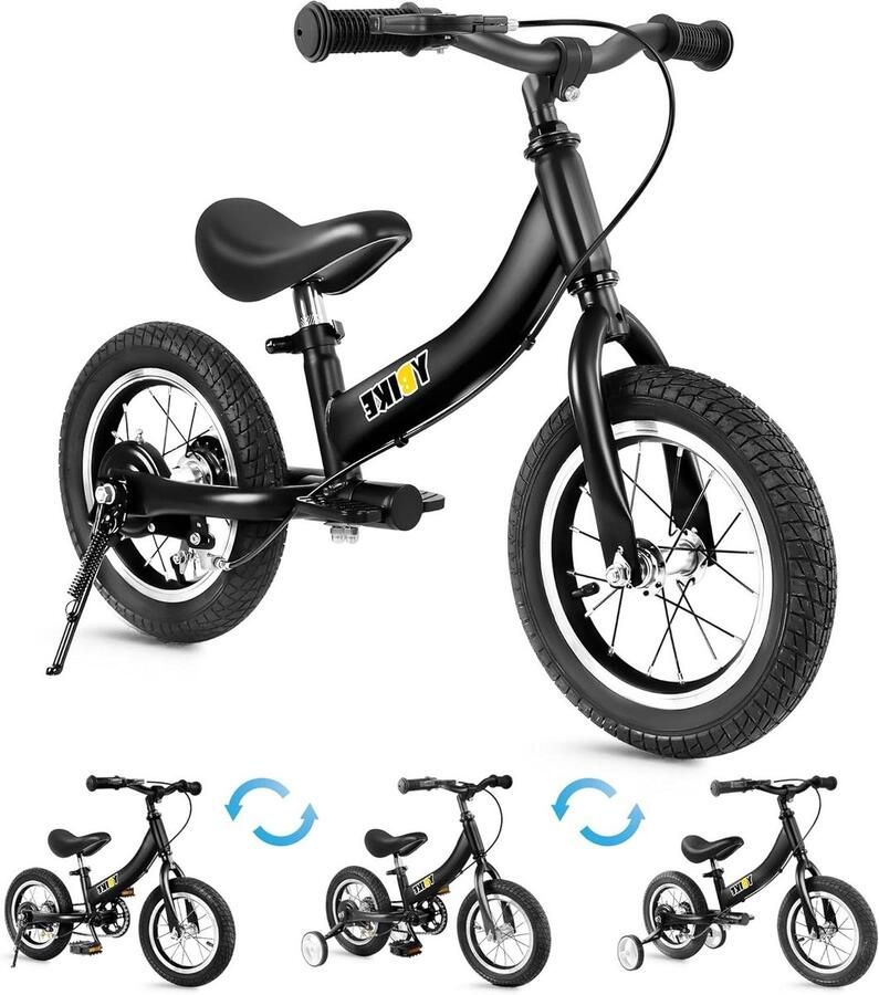 Loopfiets Kinderfiets Balans Trainen 2-in-1 Ontwerp 12 Inch Zwart