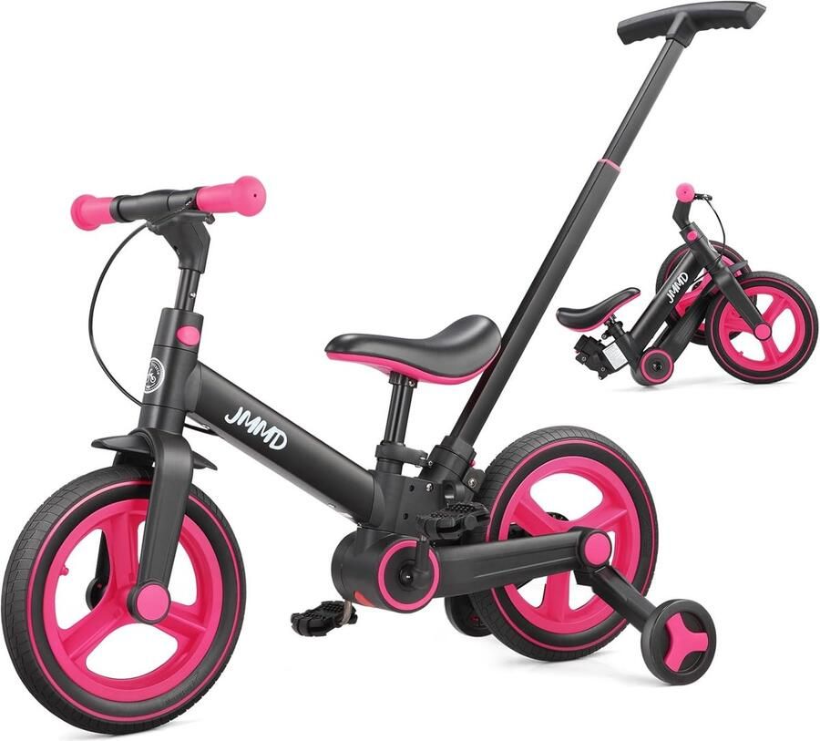 Loopfiets met pedalen Kinderfiets 6-in-1 Kind leren fietsen Groeit mee met kind 12 inch Rood Roze