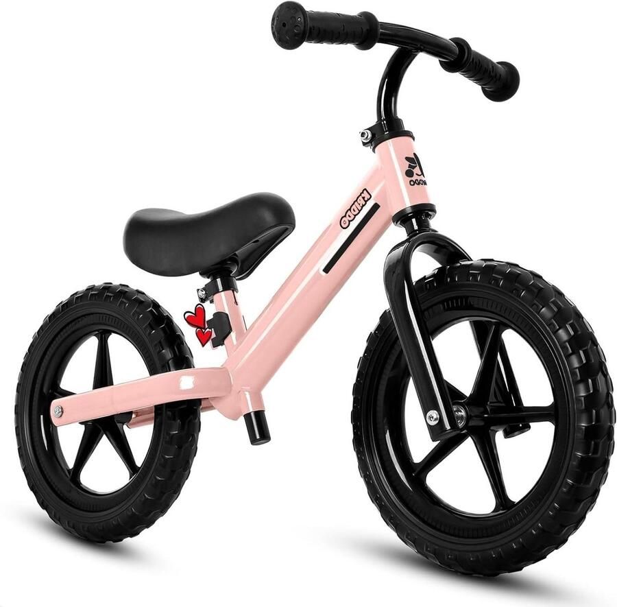 Loopfiets Peuters Kinderfiets Balansfiets Evenwicht Ontwikkelen Dubbele Lagering 12 Inch Banden Roze