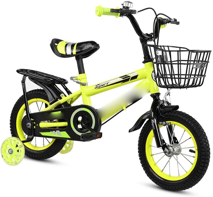 Luxe Kinderfiets Kinderserie 16-inch Kinderfiets met Leerwieltjes Verstelbaar Stuur en Zadel – 16 Inch – Voor en Geel