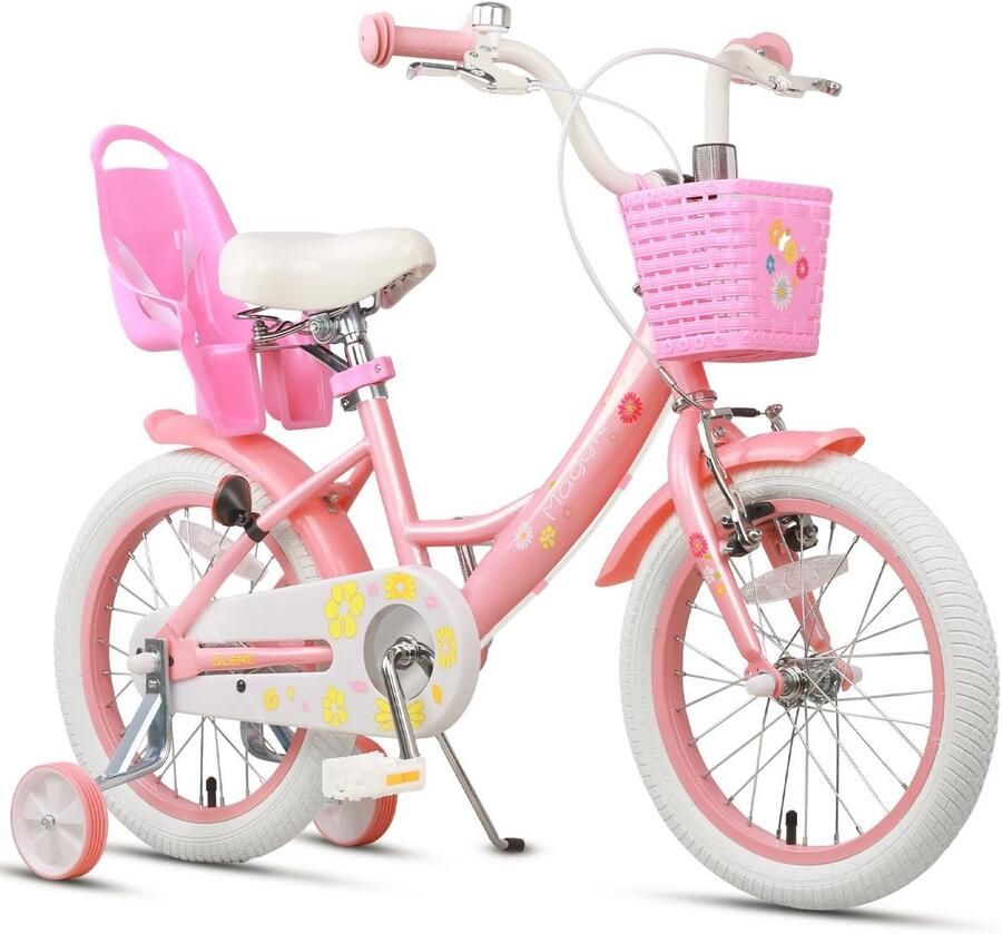 Meisjesfiets 12-20 inch met poppenzitje en mand kinderfiets voor 2-13 jaar prinsessenstijl met trainingswielen meerdere kleuren