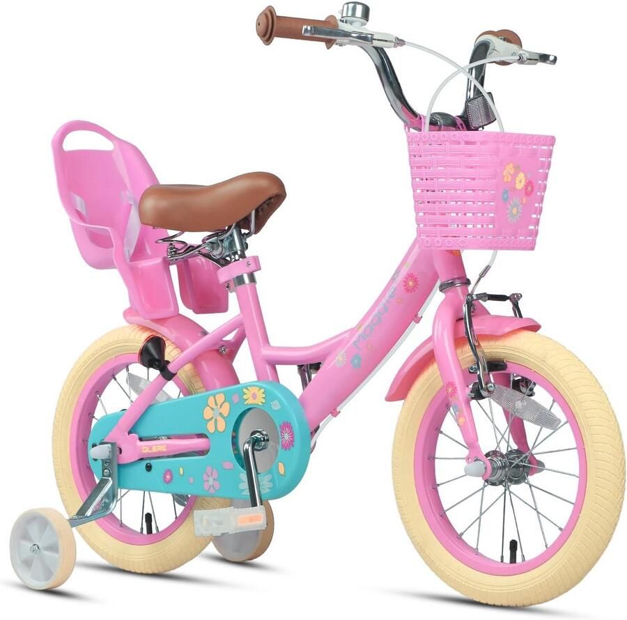 Meisjesfiets 12-20 inch met poppenzitje mand en trainingswielen voor kinderen van 2-13 jaar