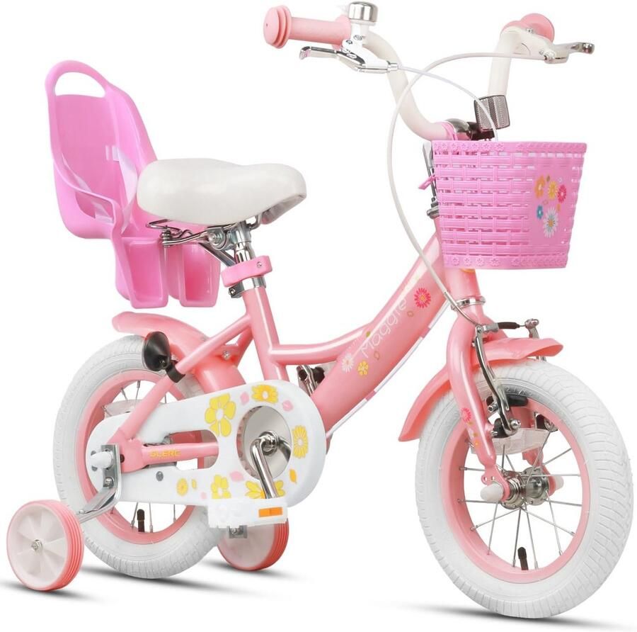 Meisjesfiets 12-20 inch voor avontuurlijke kinderen prinsessenstijl met poppenzitje mand en trainingswielen