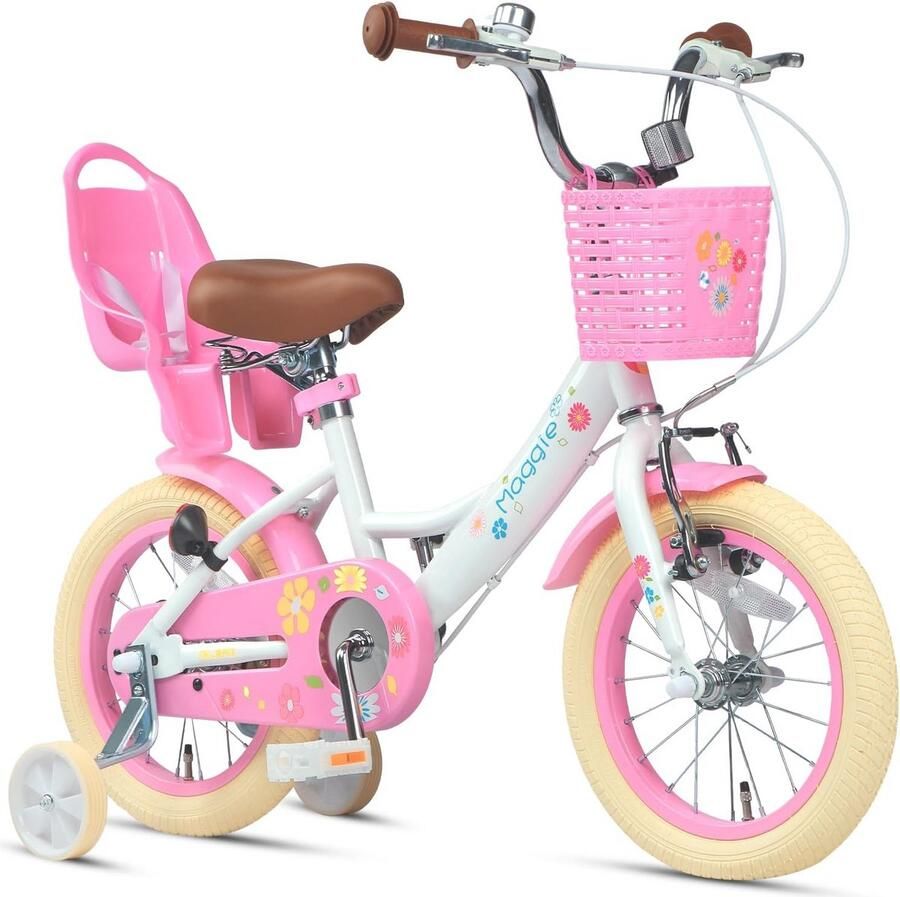 Kinderfiets 12-20 2-13 jaar met poppenzitje mand en trainingswielen