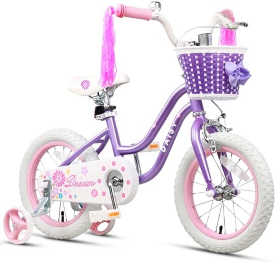 Meisjesfiets 14 inch met trainingswielen mand en streamers Prinses stijl voor kinderen 2-8 jaar