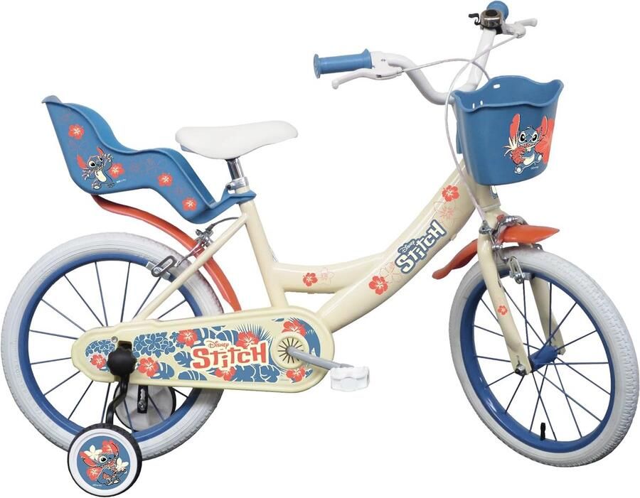 Meisjesfiets 16 inch met mand en poppenhouder wit