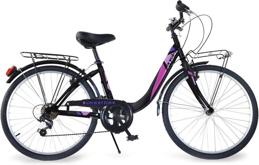 Meisjesfiets 24 Inch 6 Versnellingen V-Brake Zwart Paars