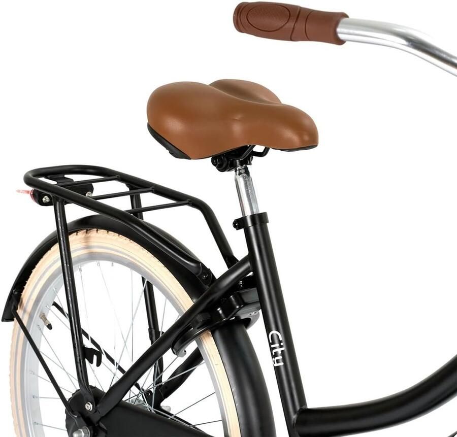 Meisjesfiets 24 inch Stadsfiets Kinderen Dagelijks Gebruik Verstelbaar Zadel Stuur 24 Inch Mat Zwart