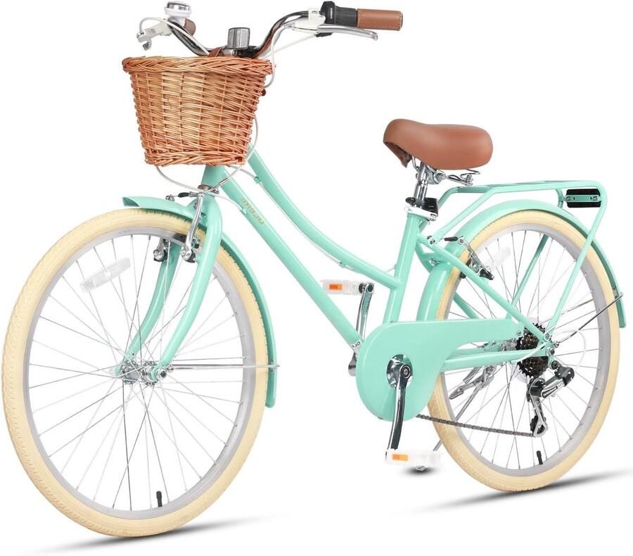 Meisjesfiets Cruiser Kinderfiets 24 inch Comfortabel fietsen Met mand en bagagedrager 24 inch Mintgroen