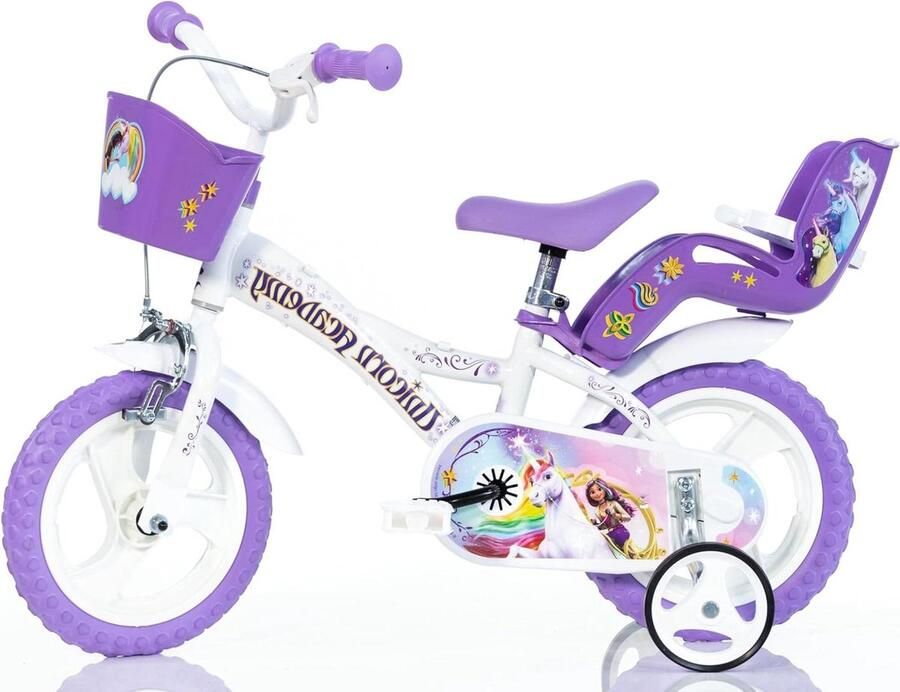 Meisjesfiets Eenhoorn Kinderfiets 12 inch Buiten Spelen Met Mandje 87-110 cm Wit Paars
