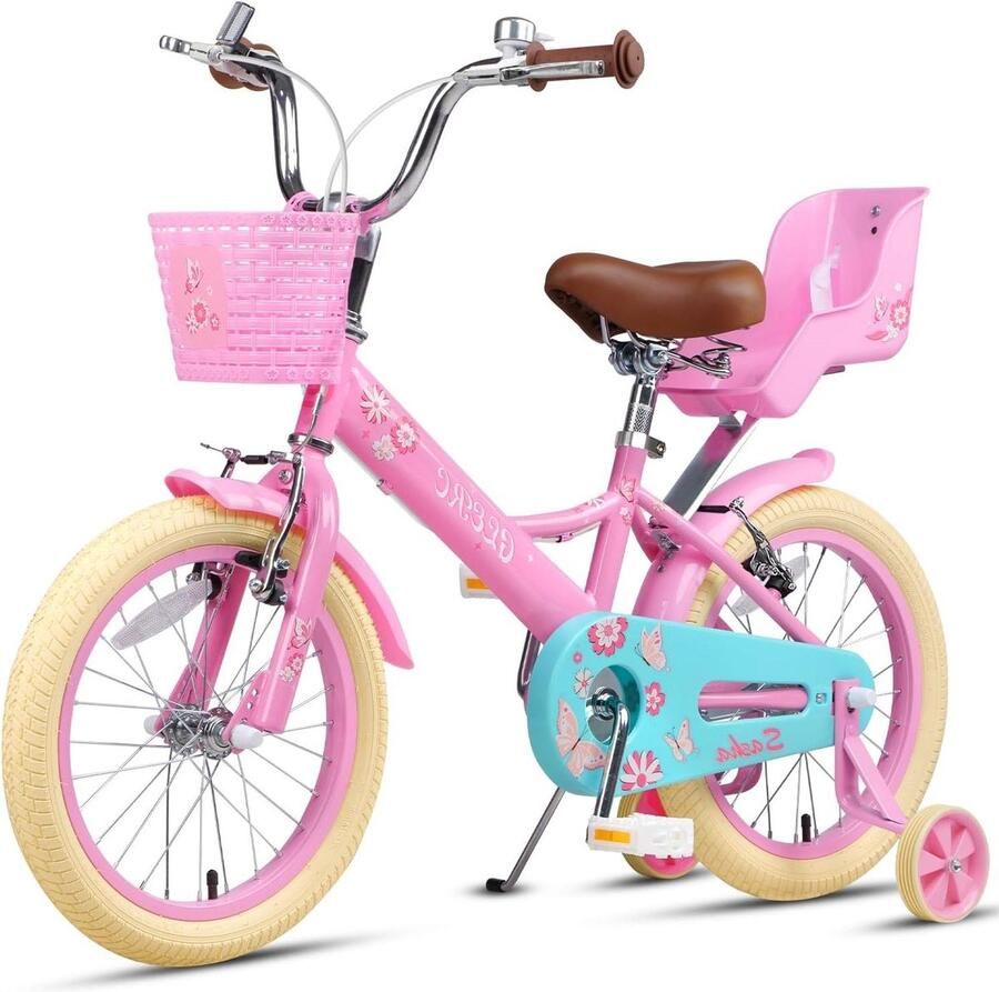 Meisjesfiets Kinderfiets Buiten spelen Inclusief mand en poppenstoel 16 inch Roze