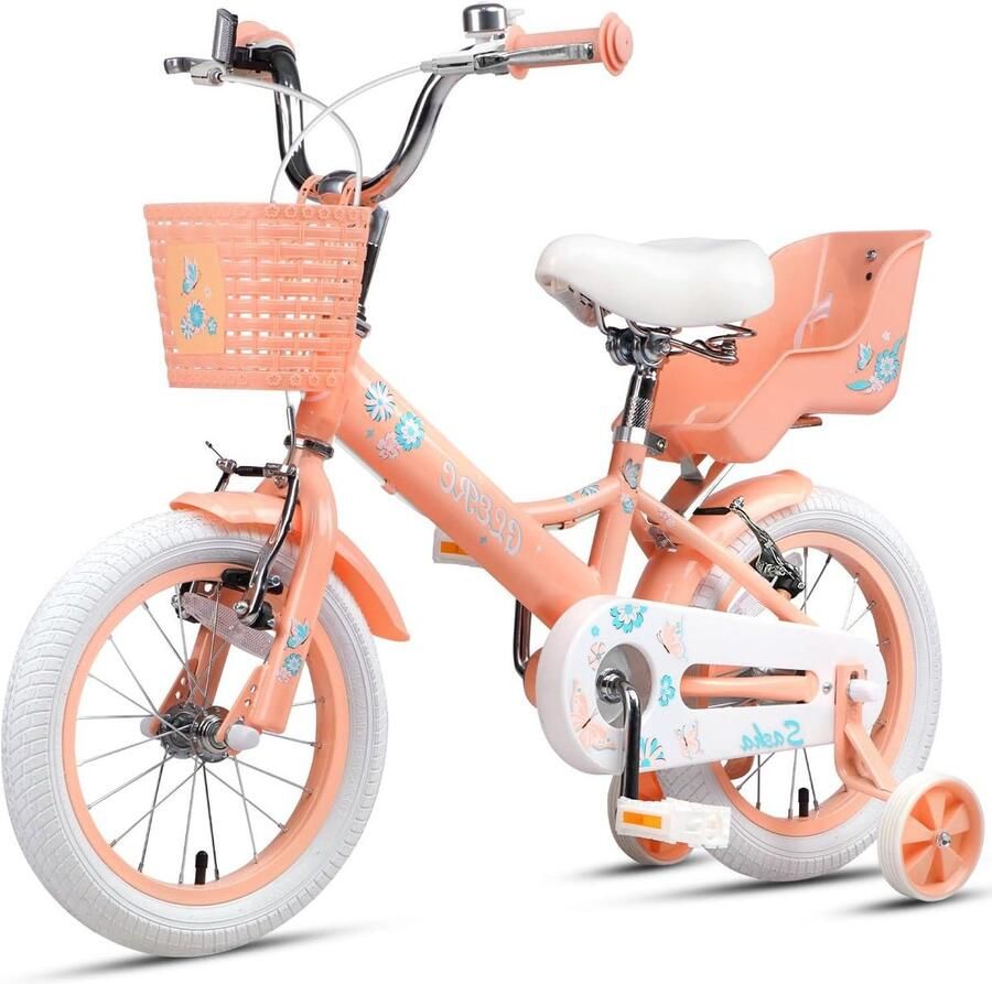 Meisjesfiets Kinderfiets Buiten spelen Met poppenzitje 14 inch Perzik