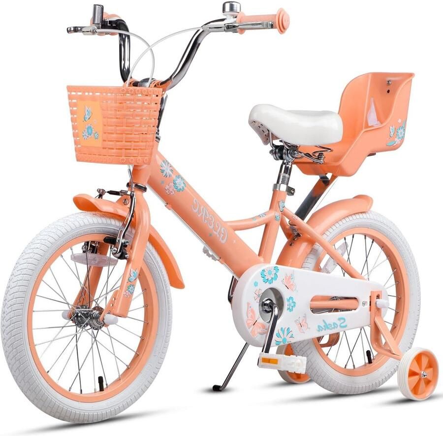 Meisjesfiets Kinderfiets Eerste Fietservaring Met Poppenstoel en Mand 16 Inch Vissen