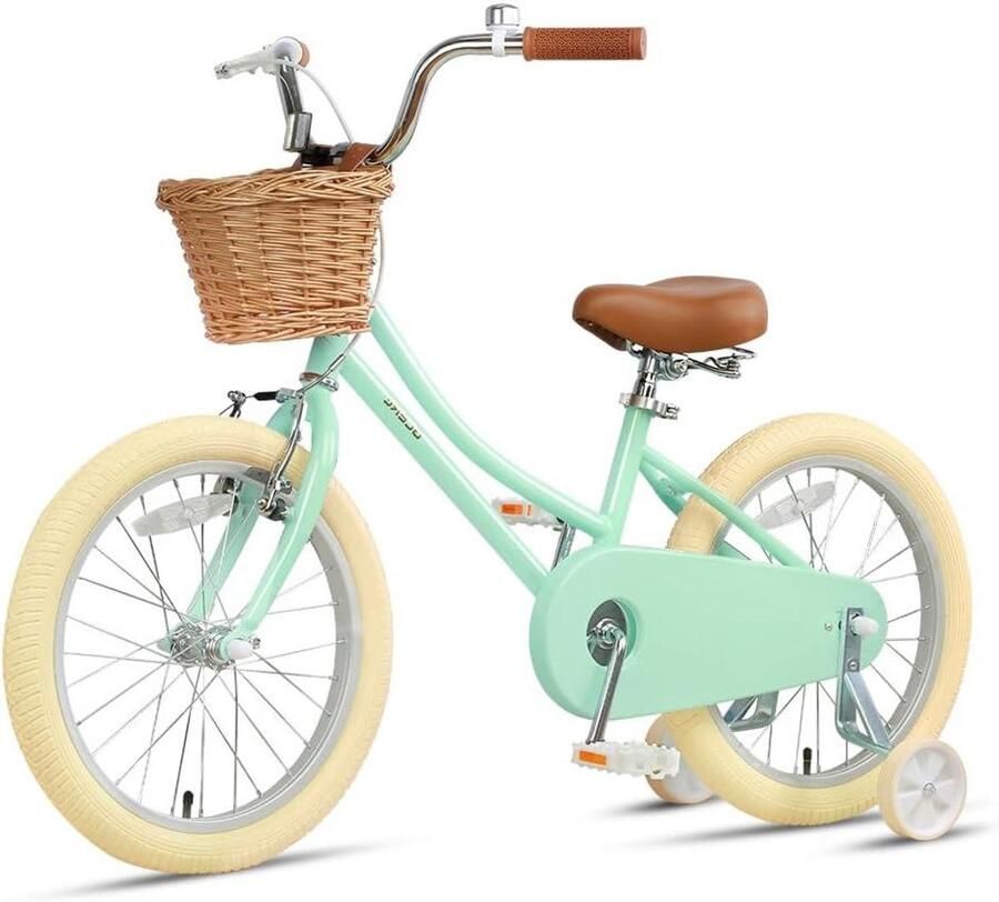 Meisjesfiets Kinderfiets Fiets met mand Leren fietsen Meegroeifiets met zijwielen 18 inch Mint Groen