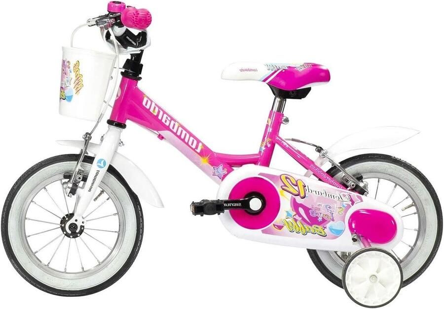 Meisjesfiets Kinderfiets Fiets voor meisjes Veilig fietsen Met mand 12 inch Fuchsia Wit