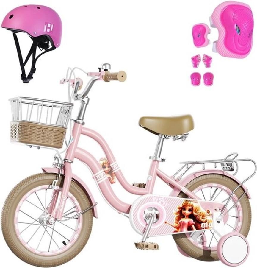 Meisjesfiets Kinderfiets Fiets voor meisjes Veilig leren fietsen Compleet met beschermset 12-16 inch Roze