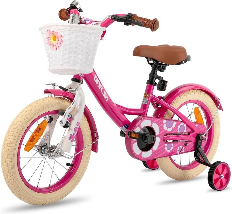 Meisjesfiets Kinderfiets Fietsje Leren Fietsen Met Mand en Steunwielen 12 inch Roze