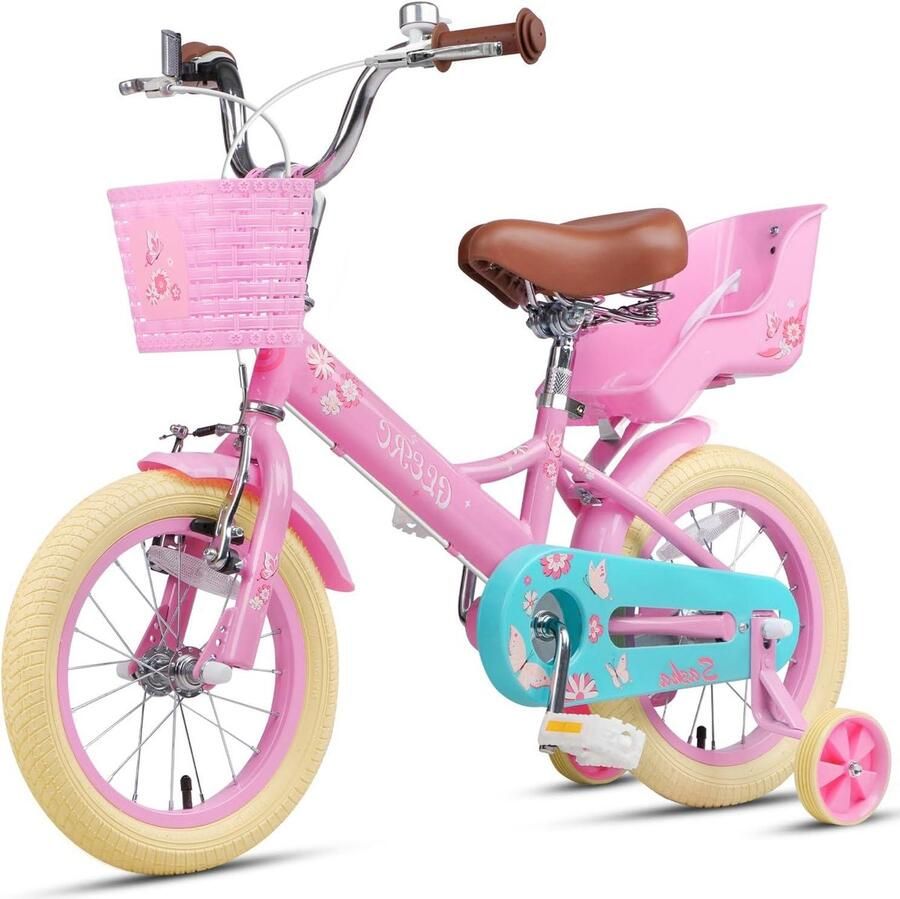 Meisjesfiets Kinderfiets Jeugdfiets Buiten spelen Inclusief poppenstoel 14 inch Roze