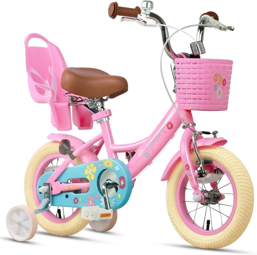 Meisjesfiets Kinderfiets prinses Leren fietsen Met poppenzitje 12 inch Roze