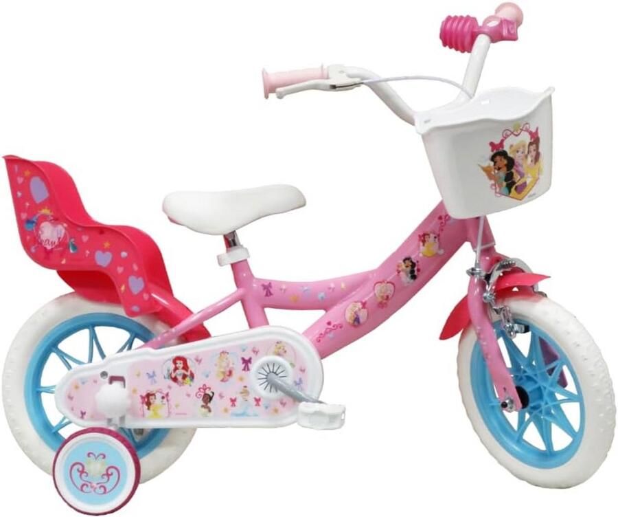 Meisjesfiets Kinderfiets prinsessen Leren fietsen Met steunwielen 12 inch Roze