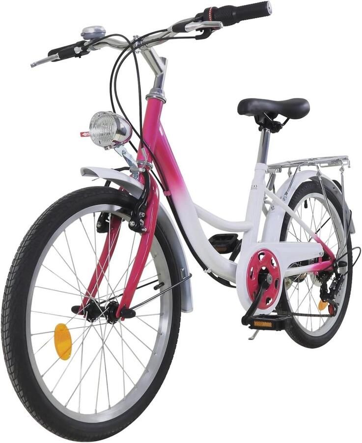 Meisjesfiets Kinderfiets Stadsfiets Comfortabel Fietsen 6 Versnellingen 20 inch Roze Wit