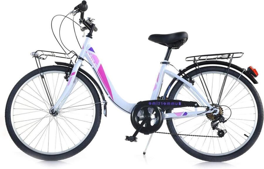 Meisjesfiets Kinderfiets Stadsfiets Dagelijks Gebruik V-brakes voor 24 inch Wit