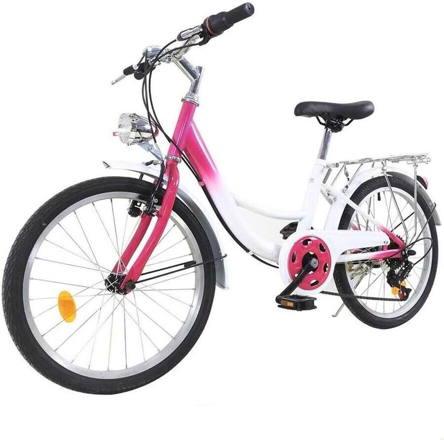 Meisjesfiets Kinderfiets Veilig Fietsen Verstelbare Hoogte 20 Inch Roze Wit