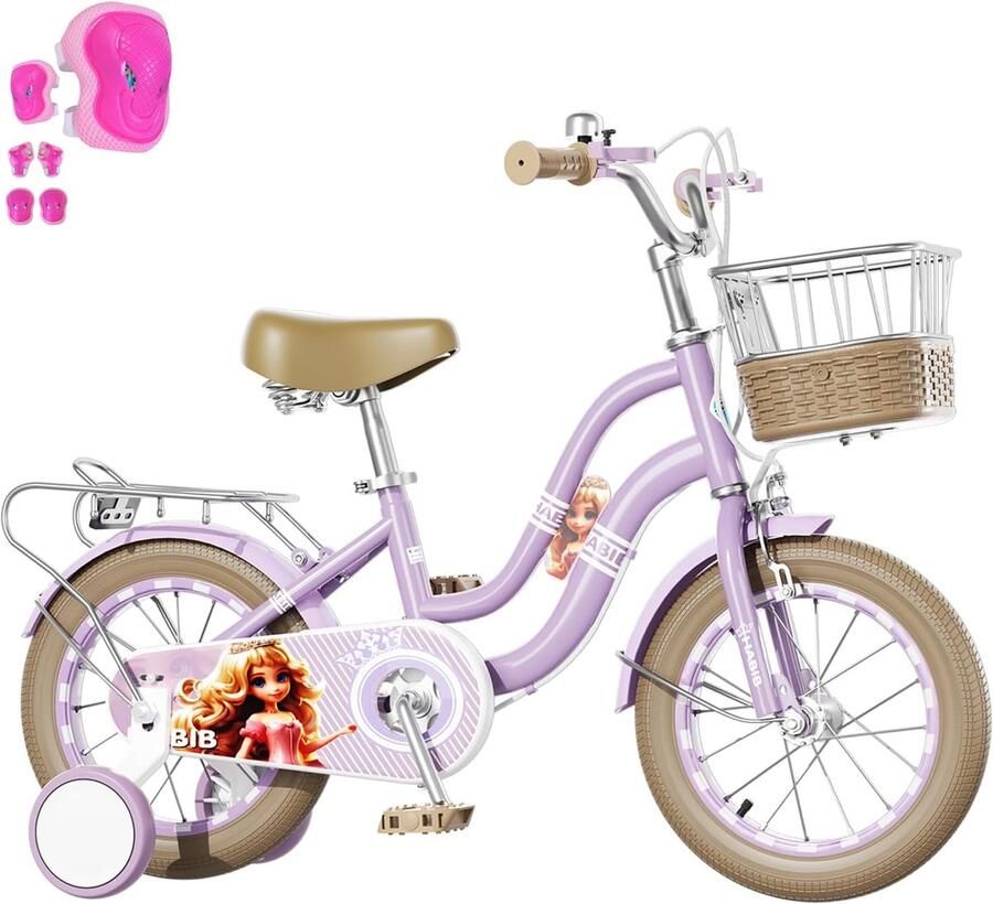 Meisjesfiets Kinderfiets Veilig leren fietsen Compleet met bescherming 12 inch Paars
