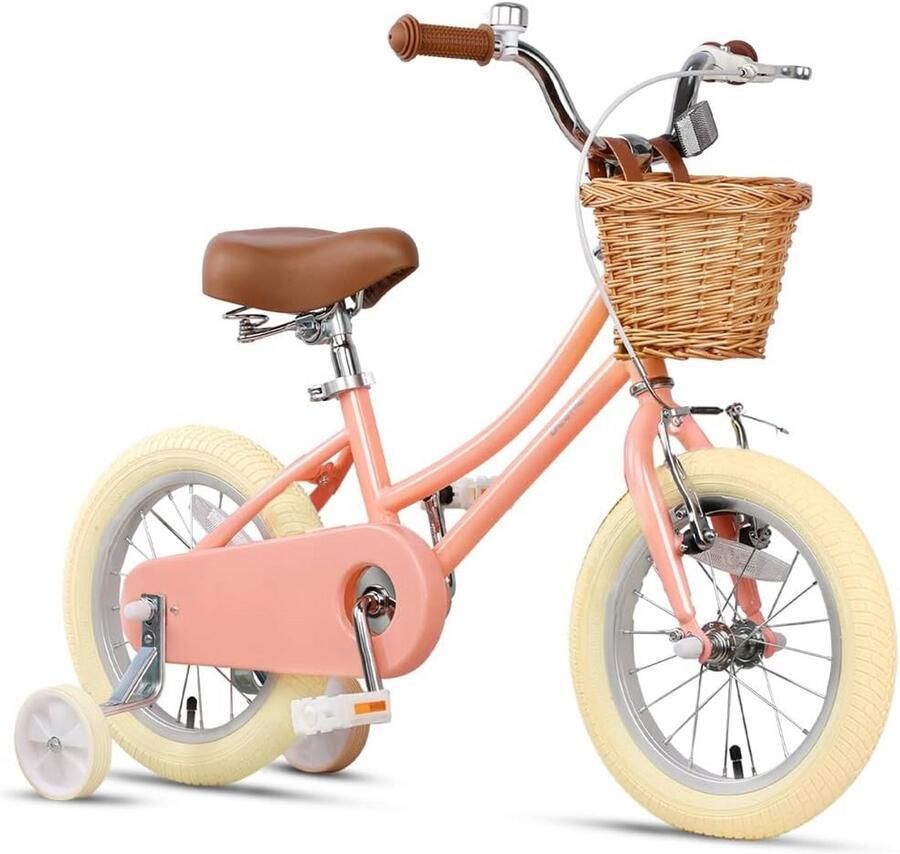 Meisjesfiets met mand Kinderfiets Leren fietsen Verstelbaar zadel en stuur 12-20 inch Perzik