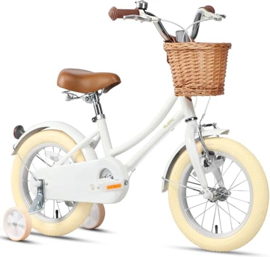 Meisjesfiets met Mand voor Kinderen van 3-10 Jaar 12-20 Inch Met Stabilisatoren en Bel