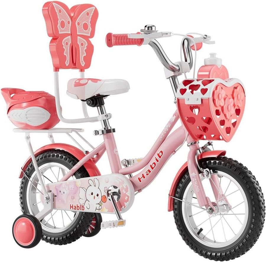 Meisjesfiets Prinsessen Kinderfiets Compleet Eerste Fietstochtjes Dubbel Remsysteem 16 Inch Roze