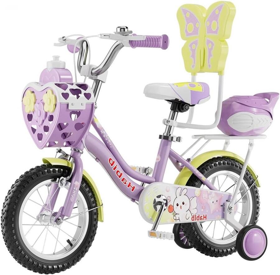 Meisjesfiets Prinsessenfiets Kinderfiets Compleet Leren Fietsen Dubbel Remsysteem 16 inch Paars