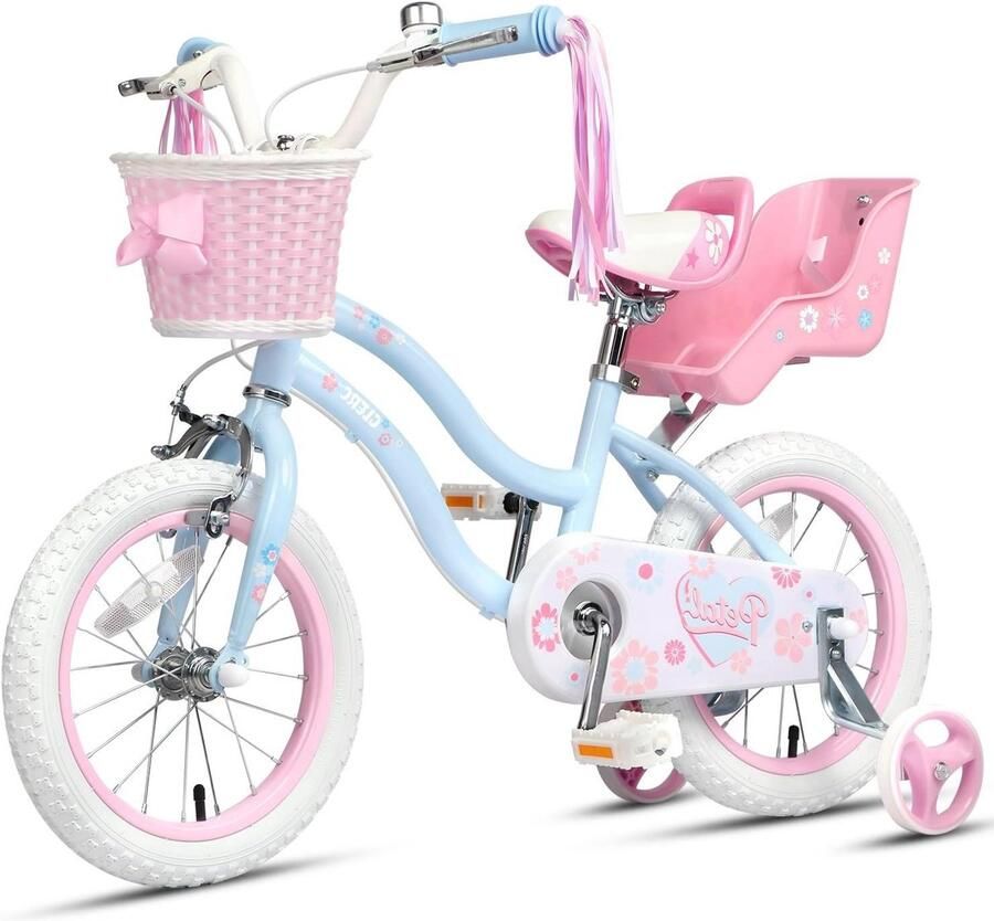 Meisjesfiets Prinsesstijl Kinderfiets Leren Fietsen Met Mandje en Zijwieltjes 12 14 16 Inch Blauw