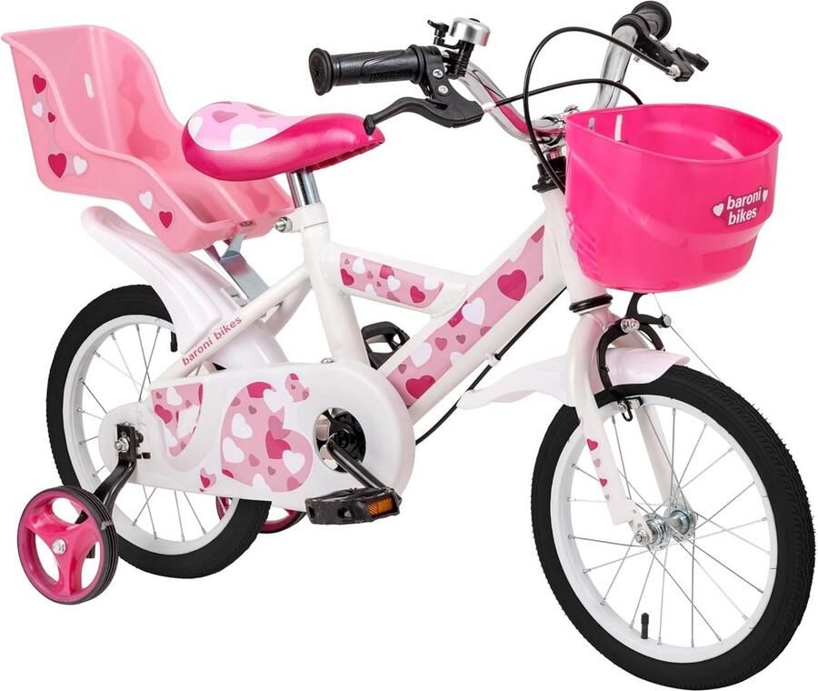 Meisjesfiets Roze Kinderfiets Hartjes Leren Fietsen Inclusief Zijwielen 12 Inch Roze