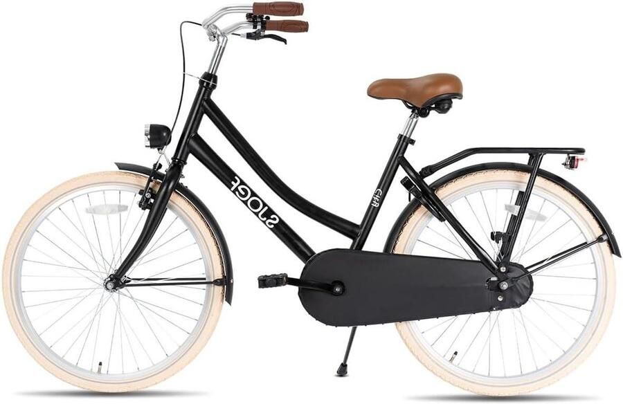 Meisjesfiets Stad Omafiets Kinder Dagelijks Gebruik Verstelbaar Zadel Stuur 22 inch Mat Zwart