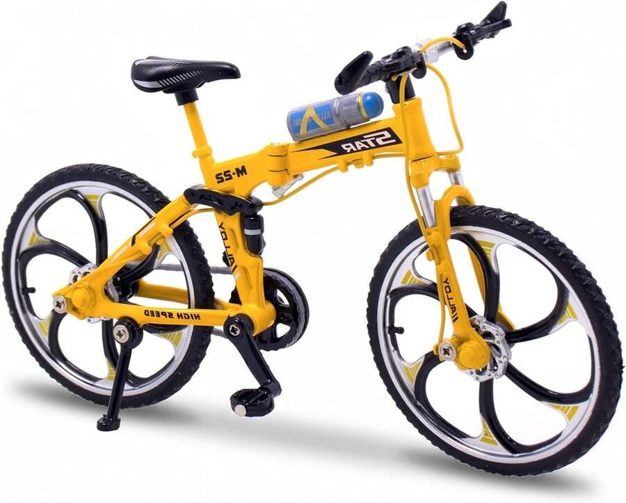 Miniatuur Fietsmodel Speelgoedfiets Vingerfiets Decoratie Bureau Realistische Vouwfiets 1:10 Schaal Geel