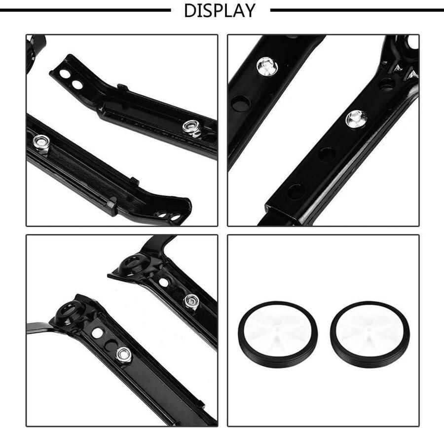 MK Stoer Universele Steunwielen Set van 2 Verstelbaar Zwart Trainingswielen Kinderfiets Accessoires Geschikt voor Kinderfietsen 16 tot 22 inch