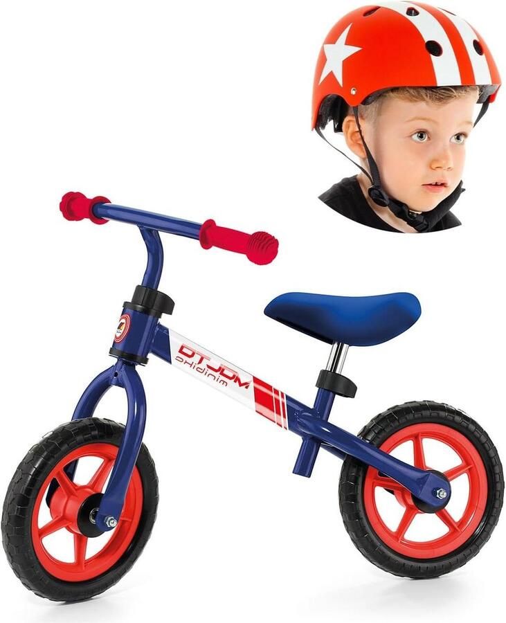 Molto Fiets zonder pedalen blauw + rode helm ster minibike kinderfiets evenwichtsfiets of leerfiets educatief speelgoed voor kinderen van 2 tot 5 jaar