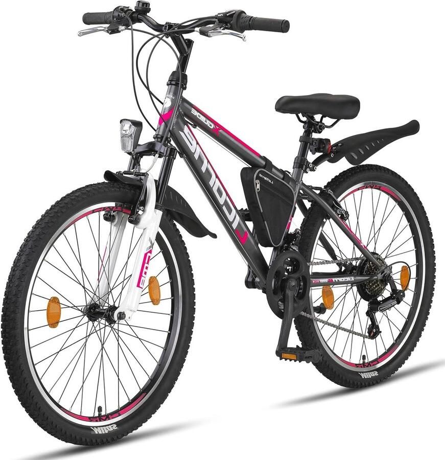 Mountainbike Fiets voor meisjes Buitenfietsen Voorvering 24 inch Antraciet Roze