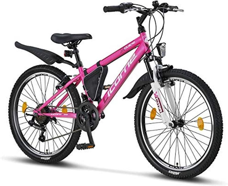 Mountainbike Sportfiets Terreinfiets All-terrain fietsen 21 Shimano versnellingen 24 inch Roze wit