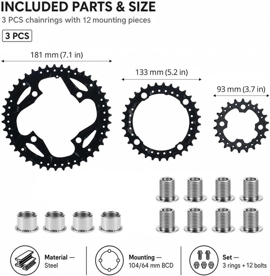 MTB kettingsblad set 22 32 44T 3-voudige kettingringen robuuste staalconstructie m-winkel
