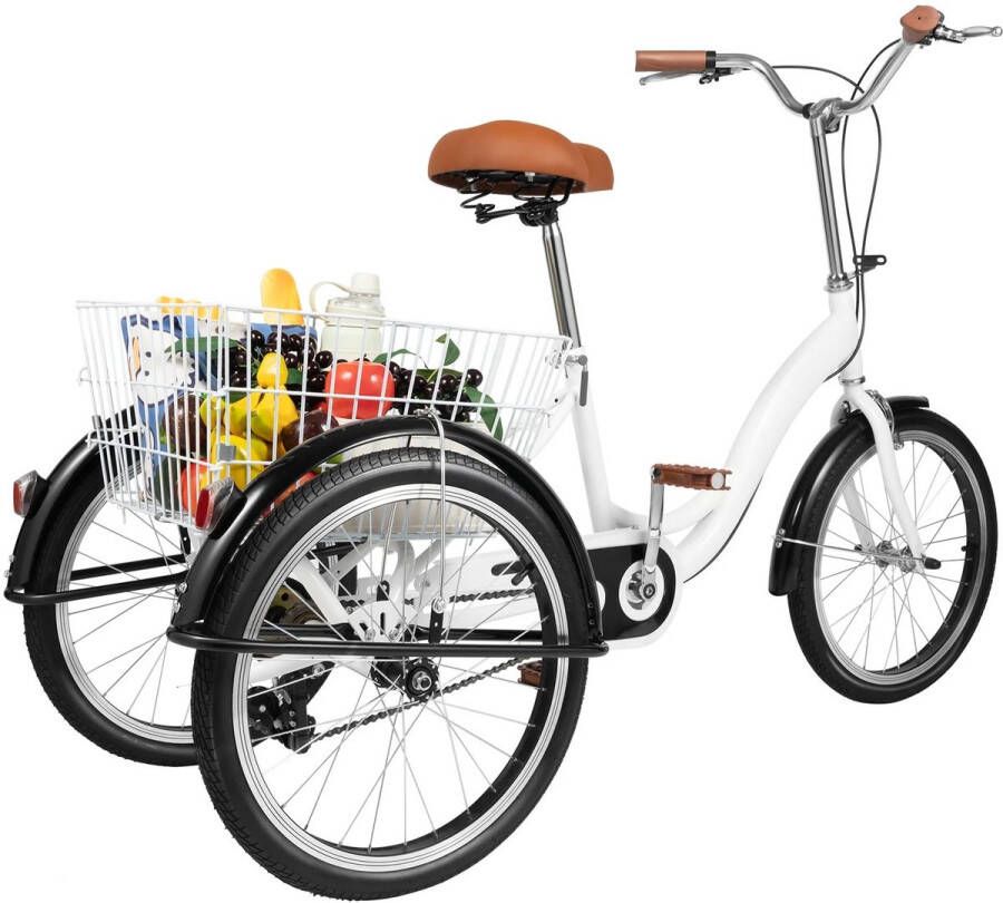 Mygroot Fiets- Driewieler Volwassenen – 20 Inch – Met d – Enkele Snelheid – Wit – Comfort & Stabiliteit – Voor Senioren & Dagelijks Gebruik