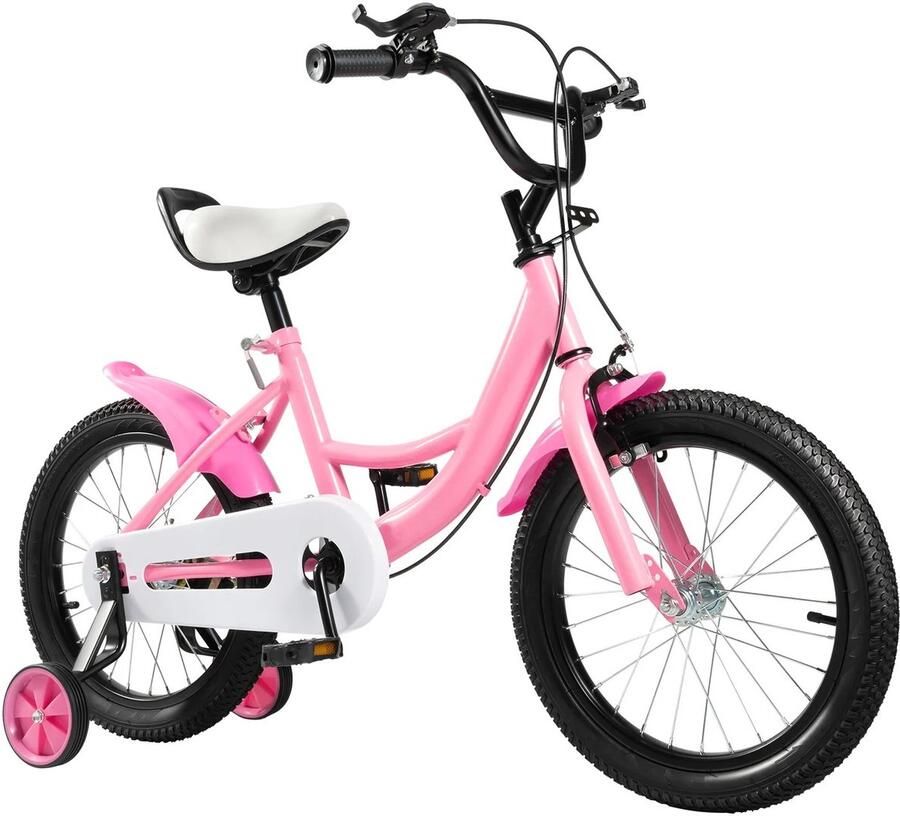 Novendo Goods – Kinderfiets met zijwielen – Verstelbare 5 tot 8 jaar fiets – Hoogte 100-135 cm – Max 50 kg – Veilig & stevig ontwerp Roze