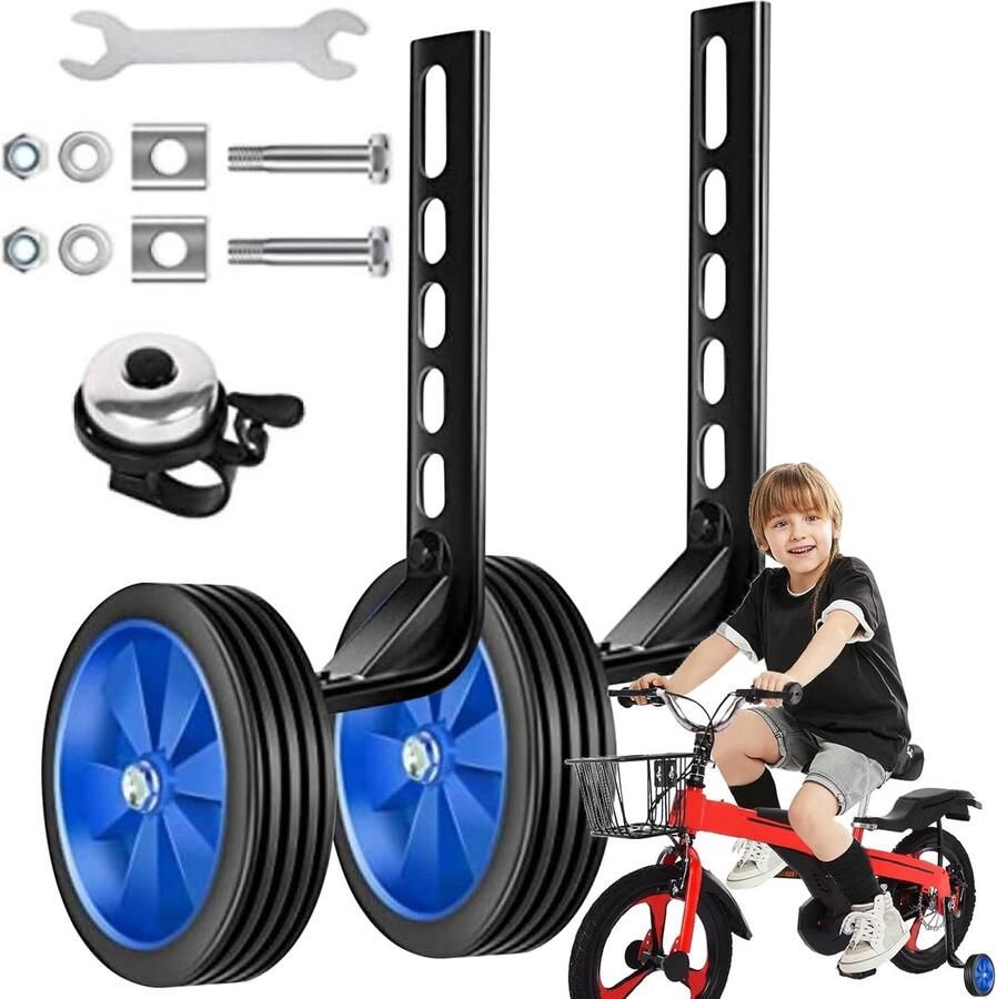 Oefenwielen Fiets Hulpwielen Kinderfiets Kinderen Leren Fietsen Verstelbare Stabiliteit 12-20 inch Blauw