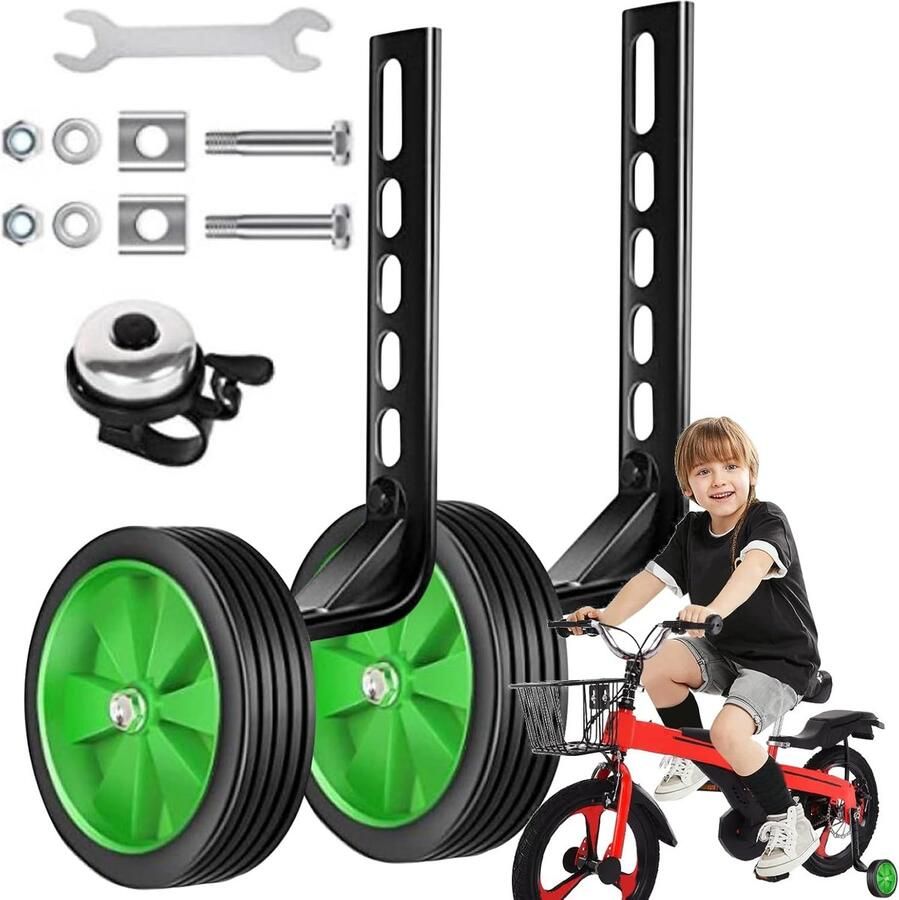Oefenwielen Fiets Hulpwielen Kinderfiets Leren Fietsen Universele Pasvorm 12-20 Inch Groen