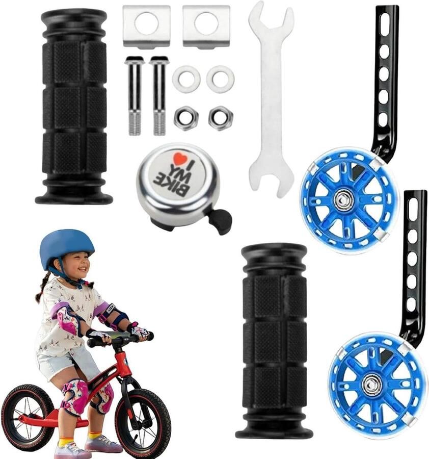 Oefenwielen Kinderfiets Hulpwielen Stabilisator Fietsen Leren Verstevigd Driehoek Ontwerp 12-20 inch Blauw