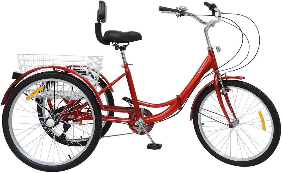 Ohana DT Driewieler Voor Volwassenen – Driewielers – Driewieler Fiets Volwassenen – 7 Versnellingen – Inklapbaar Frame Rood