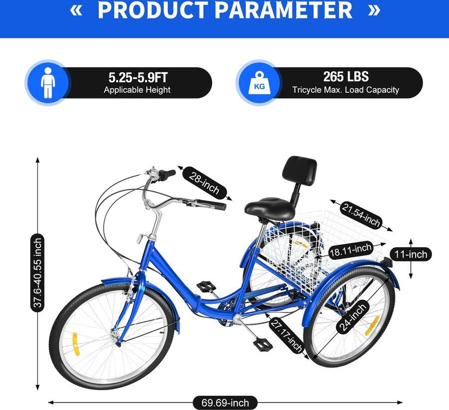 Paco Goederen 7-speed opvouwbare driewieler voor volwassenen Comfortabele Zit Economisch - Foto 2