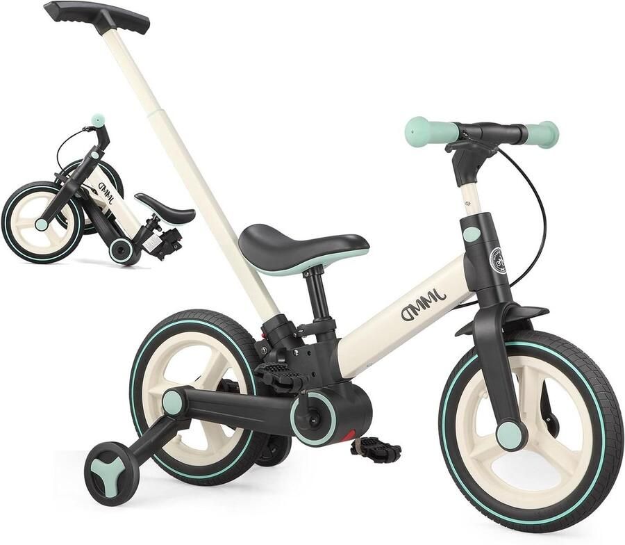 Peuterfiets met Duwgreep Loopfiets Kinderfiets Leren Fietsen 6-in-1 Multifunctioneel 18 maanden 5 jaar Mintgroen