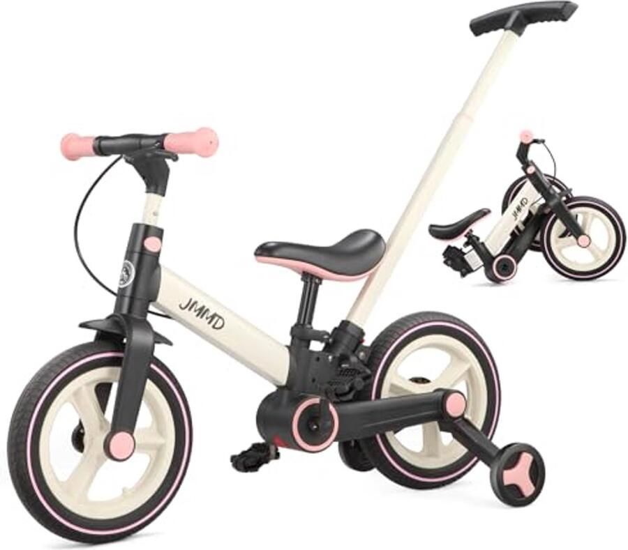 Peuterfiets met Duwhandvat voor Kinderen 1-3 Jaar 6-in-1 Loopfiets met Zijwielen en Pedalen Balansfiets voor en met Rem en Stand